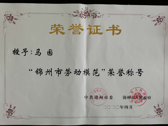 錦州陽光能源有限公司國內(nèi)銷售部總監(jiān)馬園獲錦州市勞動模範